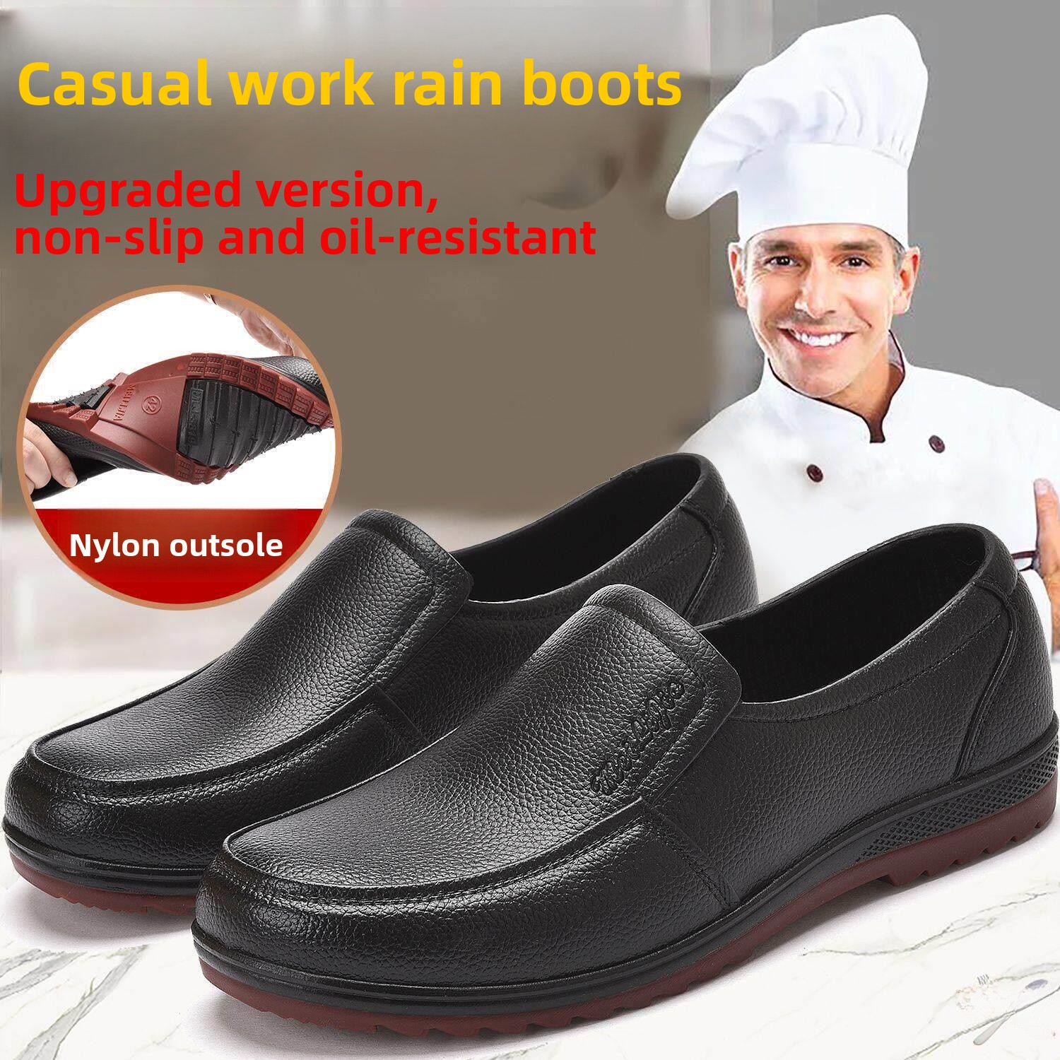 Leather Work Youtube - Men's Casual Work Rain Boots Low