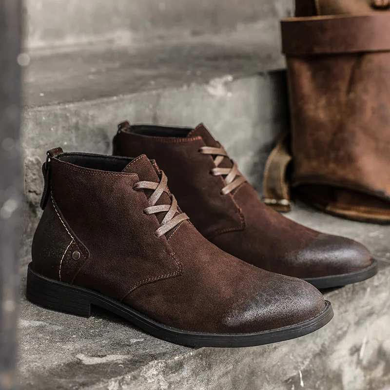Leatherwork Boots - New Cow Suede Ankle Boots Handmade