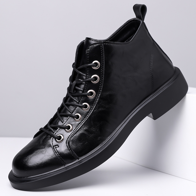 Leatherwork Boots - Men British Retro Mid-top Leather Boots