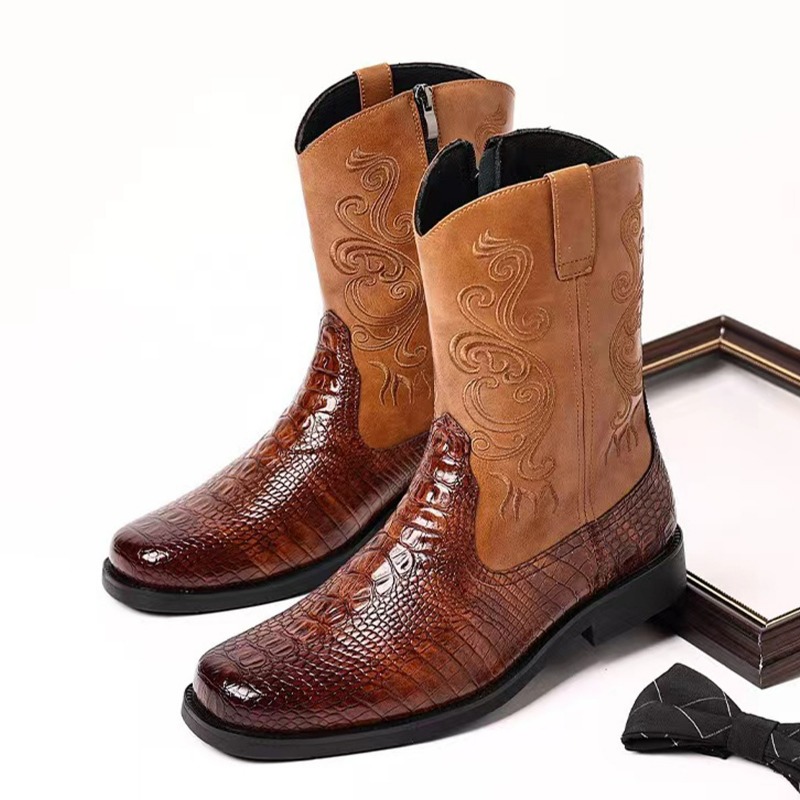 Leather Work Western - Embroidery Men's Boots Retro Cowboy Boots