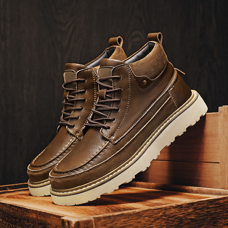 Leatherwork Boots - Men Brown Fleece Lined Warm High