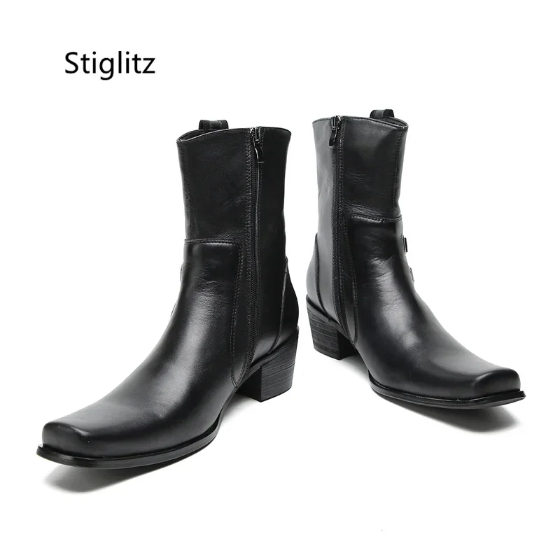 Leather Work Western - Double Buckle Genuine Leather Ankle Boots
