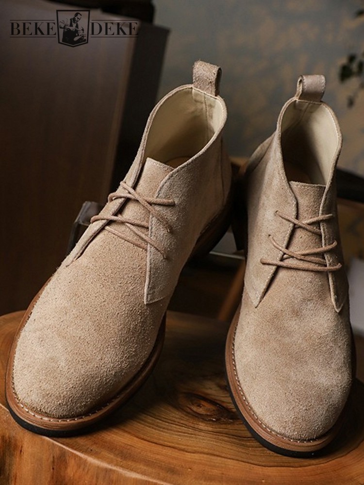 Leatherwork Boots - Fashion Versatile Male Lace-Up Color Block
