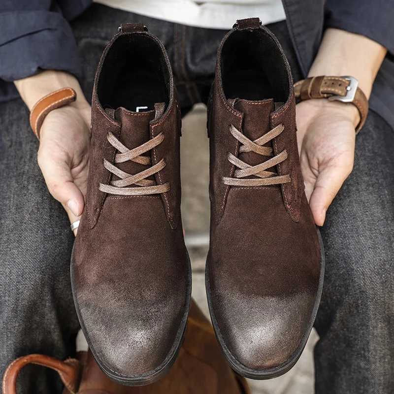 New Cow Suede Ankle Boots Hand - Leatherwork Boots review and price