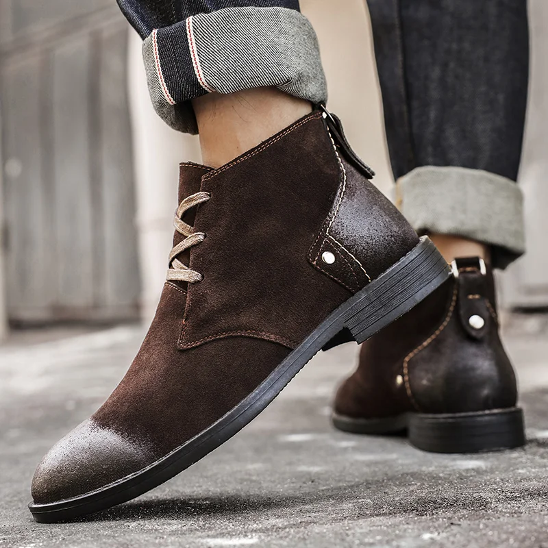 New Cow Suede Ankle Boots Hand - Leatherwork Boots review and price