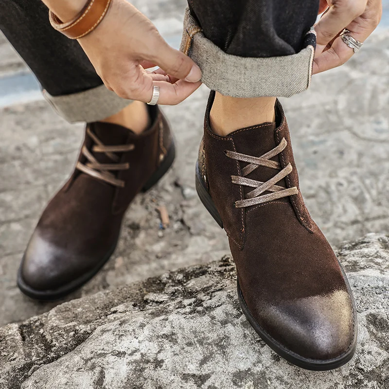 New Cow Suede Ankle Boots Hand - Leatherwork Boots review and price