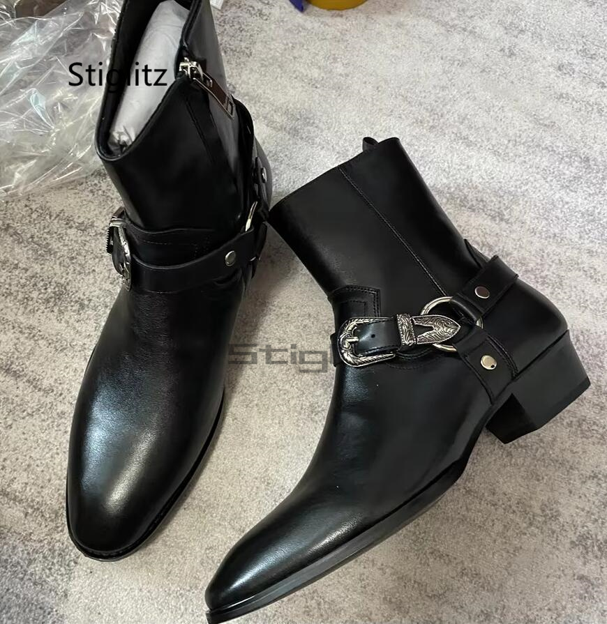 Men's Belt Buckle Ankle Boots  - Leather Work Western review and price