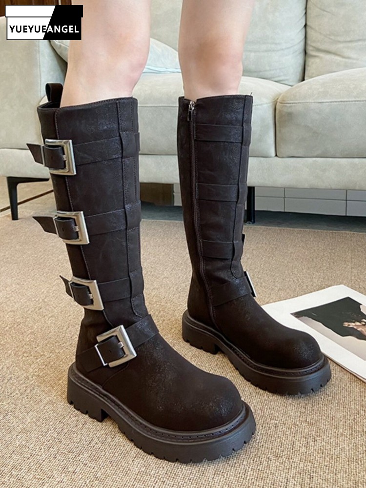 Fashion Women Multi Buckle Kne - Leatherwork Boots review and price