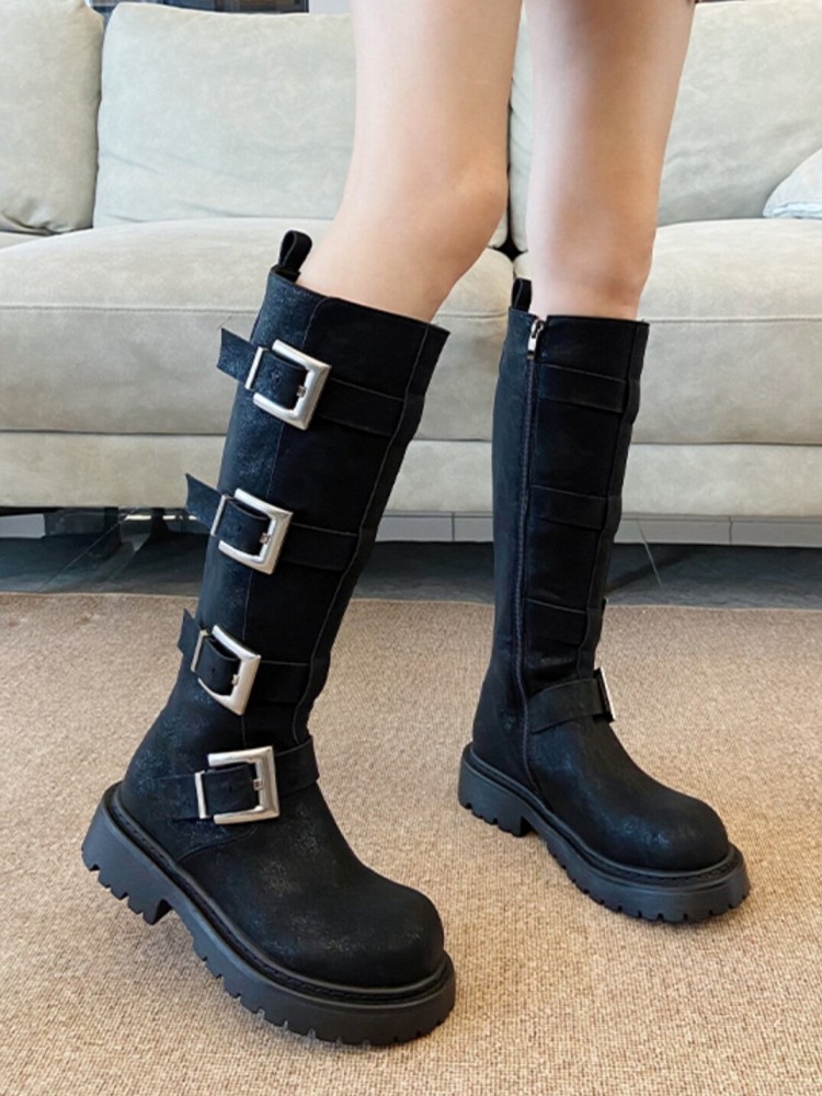 Fashion Women Multi Buckle Kne - Leatherwork Boots review and price