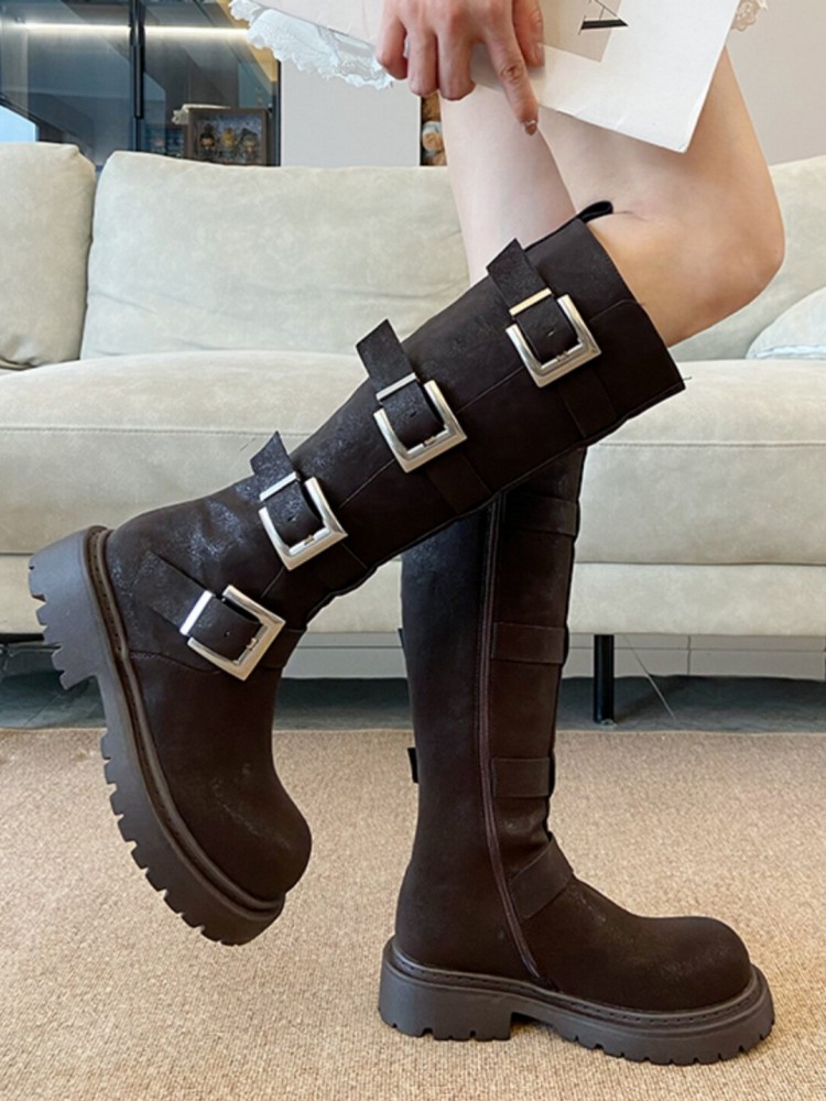 Fashion Women Multi Buckle Kne - Leatherwork Boots review and price