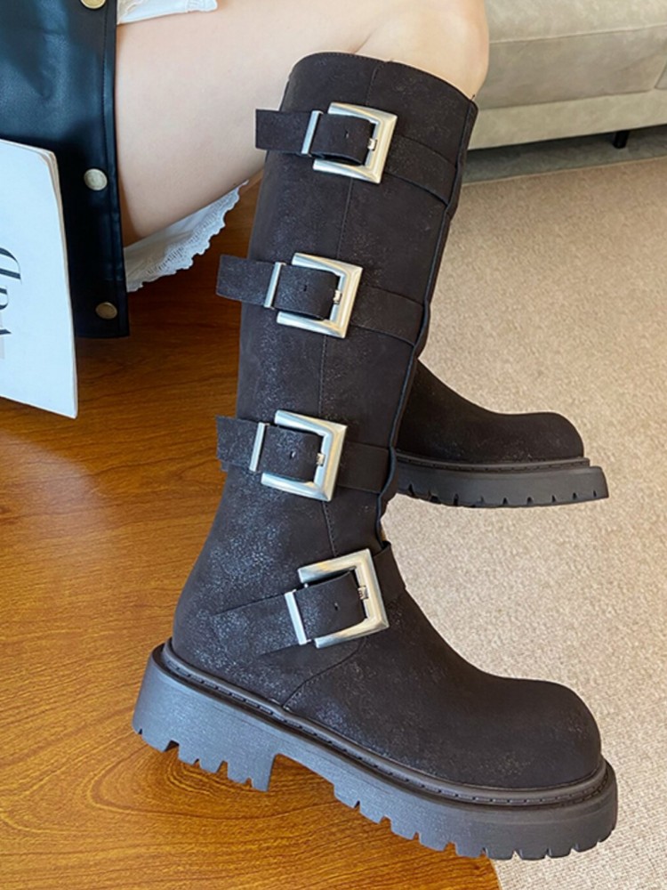 Fashion Women Multi Buckle Kne - Leatherwork Boots review and price