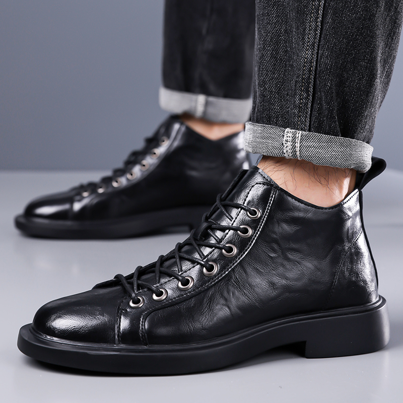 Men British Retro Mid-top Leat - Leatherwork Boots review and price