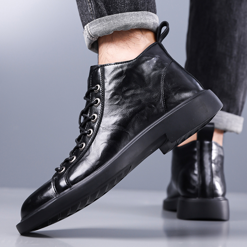 Men British Retro Mid-top Leat - Leatherwork Boots review and price