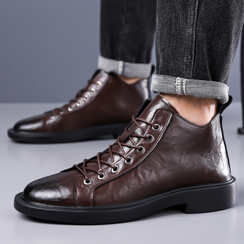 Men British Retro Mid-top Leat - Leatherwork Boots review and price