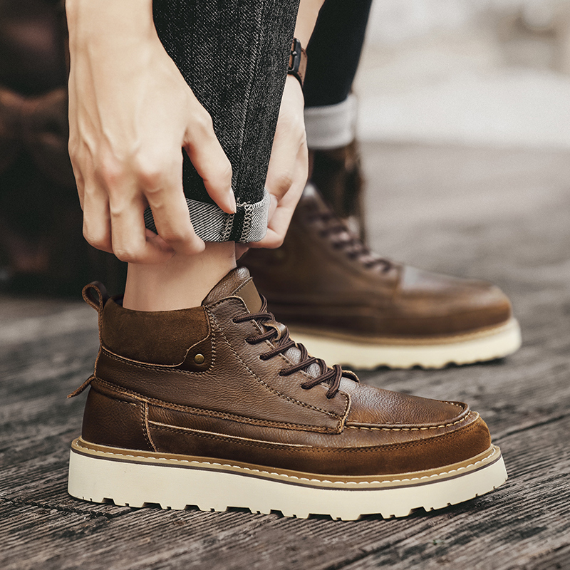 Men Brown Fleece Lined Warm Hi - Leatherwork Boots review and price